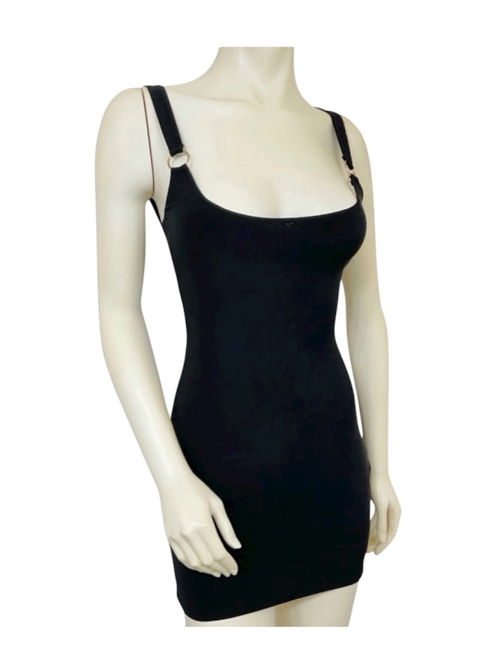 PrettyLittleThing Black Ring-Detail Slip Dress